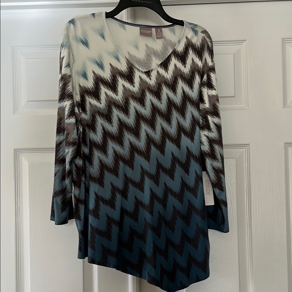 Chico's Blue and Black Zigzag Women's Top